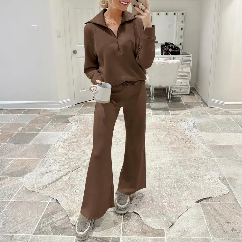 

Женский комплект из двух предметов, осенний повседневный спортивный костюм на молнии, комплект для отдыха, пуловер с длинными рукавами, топ и широкие брюки, комплекты спортивных костюмов