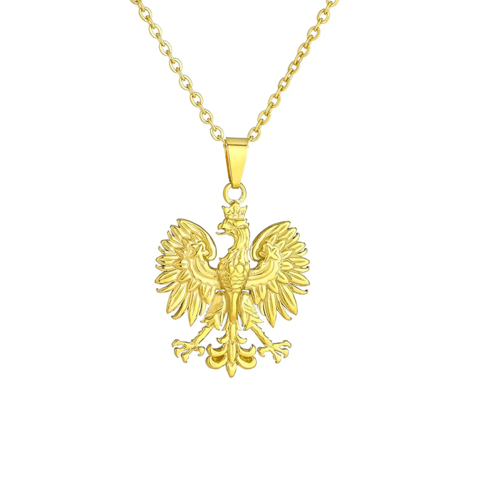 Poland Eagle Pendant Necklace Stainless Steel National Emblem Pendant for Men Women Polska Patriotic Jewelry Gift
