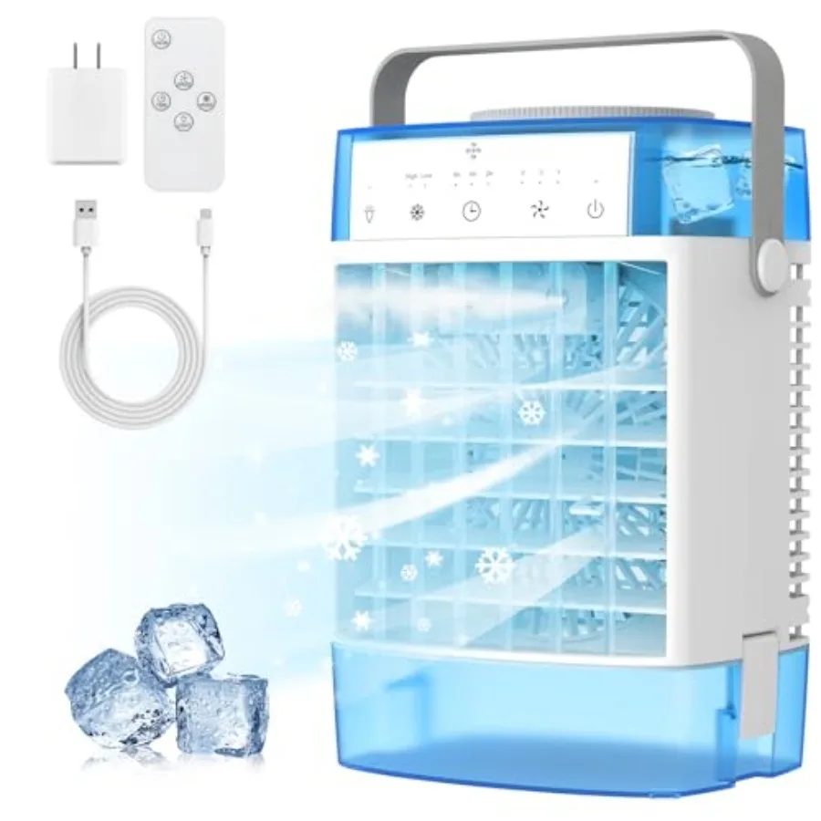 Portable Air Conditioners 1000ml Portable AC Unit with Remote Control Powerful 3 Speeds 7 Colors LED Evaporative Air Cooler wit