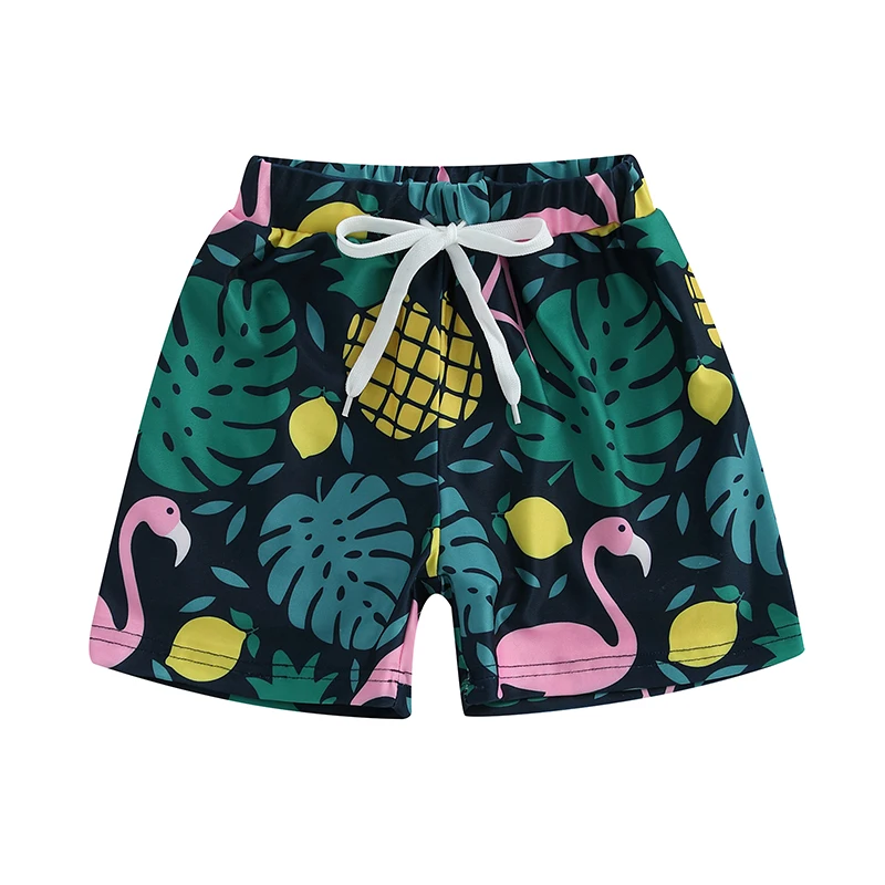 Kid Boys Beach Swimsuit Shorts Pineapple Print Bathing Suit Elastic Drawstring Waist Swim Trunks