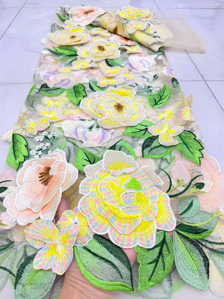 2026 Luxury 3D Applique Embroidery Lace Fabric Eco-Friendly Material for Bridal Dresses Evening Gowns Designer Trim in Stock
