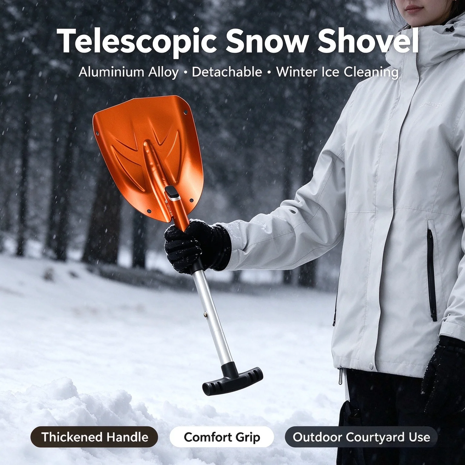 Aluminium Alloy Telescopic Snow Shovel Detachable Collapsible Winter Ice Scraper Outdoor Courtyard Cleaning Tool