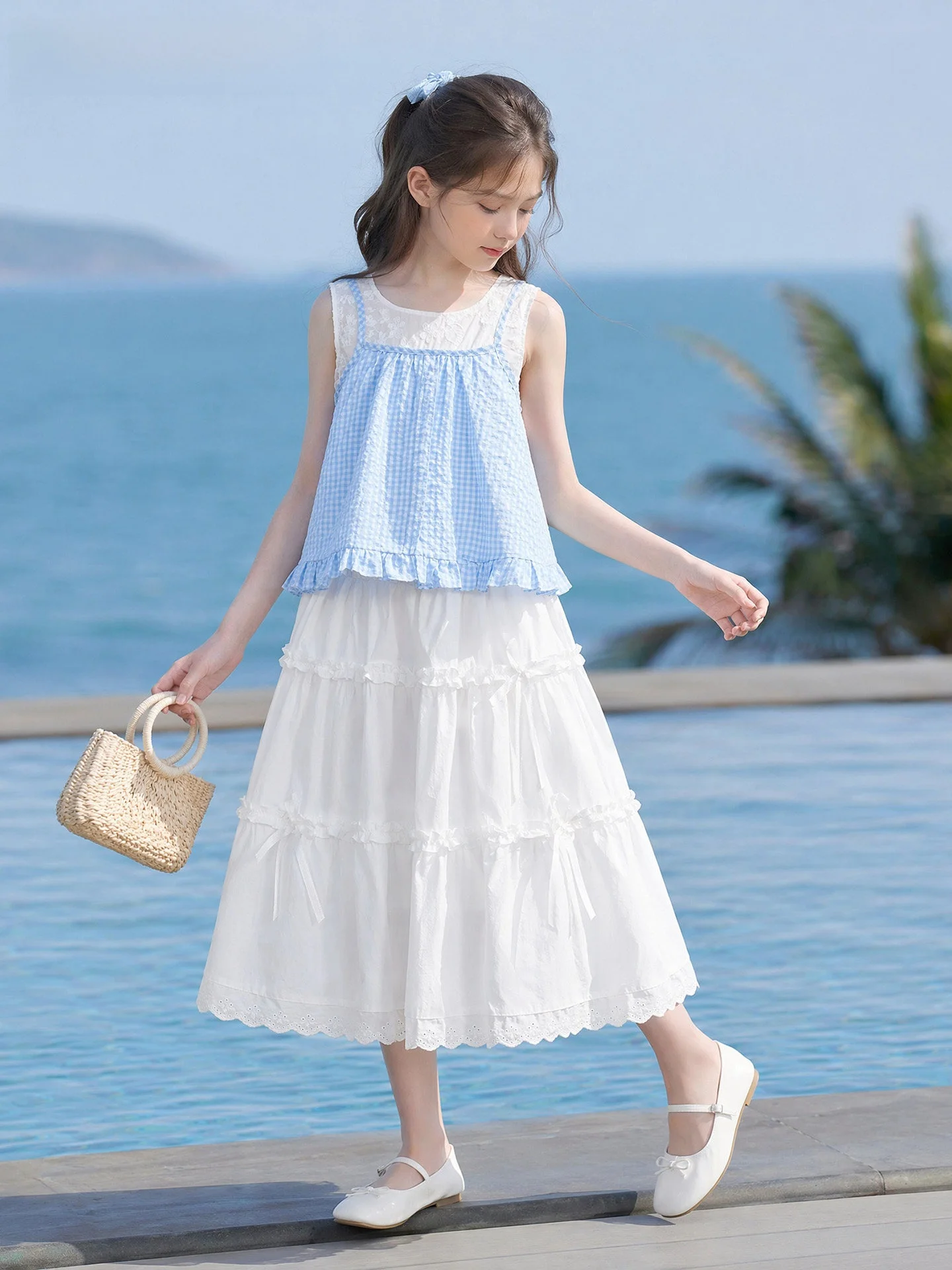 conjunto-de-verano-para-ninas-la-chapelle-dos-piezas-top-moderno-y-falda-ligero-de-secado-rapido-sensacion-fresca