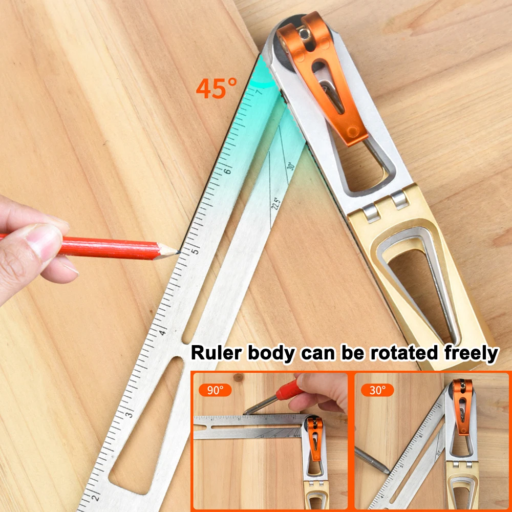 Woodworking Scriber Ruler Heavy Duty T-Shape Multi-Angle Scribing Tool Stainless Steel Movable Angle Ruler Dovetail Gauge