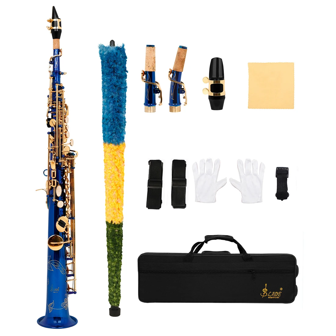 China Cheap Price Blue Straight Soprano Saxophone Sax Gold Key Soprano Saxophone