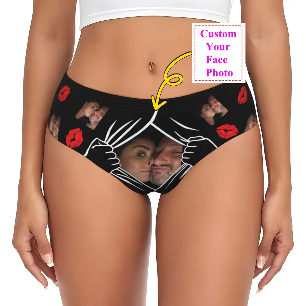 Custom Couple Love Face Photo Brief Panties Womens Breathable Underwear Valentine's Day Gift Underpants