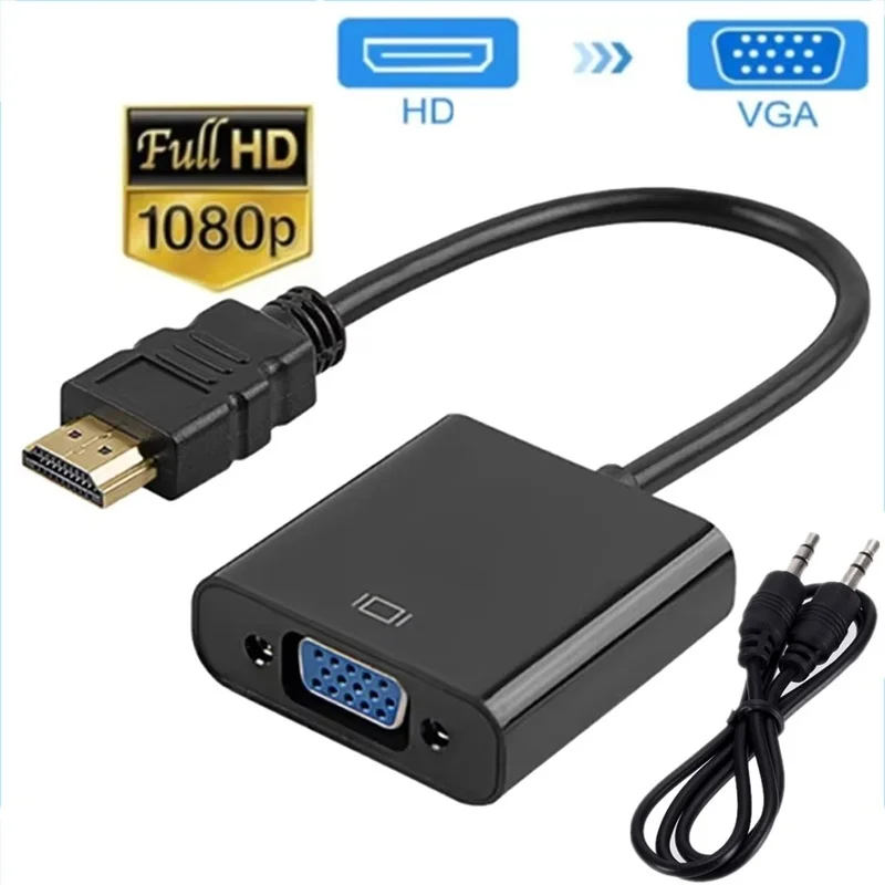 Full 1080P HDMI-compatible To VGA Adapter Female To Male Converter With 3.5mm Audio Cable For TV Box Display Monitor Projector