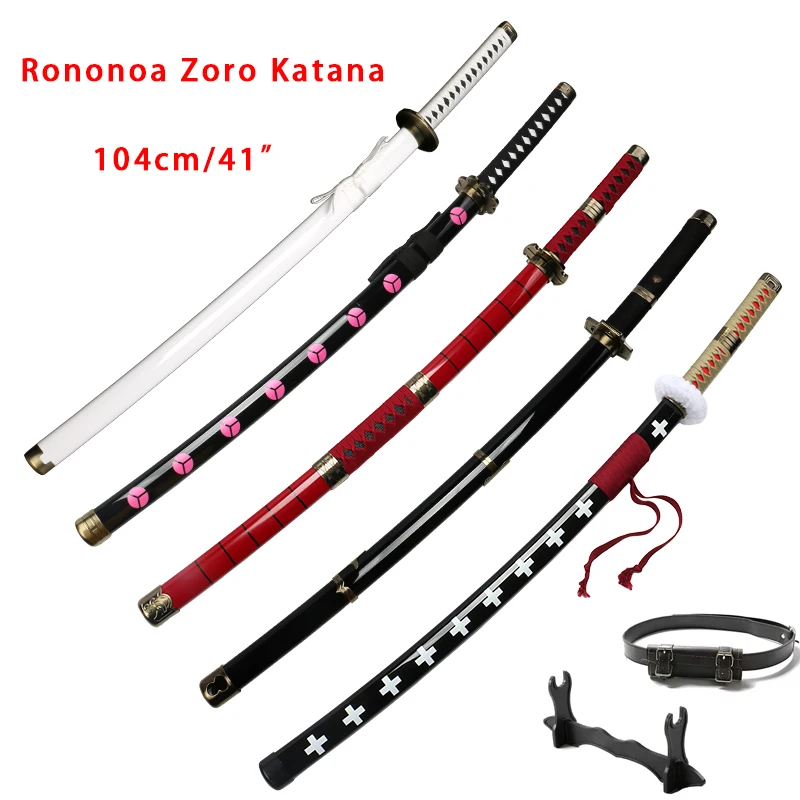 Anime Rononoa Zoro Katana 104 cm/41 "Armas de dramatização As espadas de brinquedo vêm com um suporte de espada e cinto preto