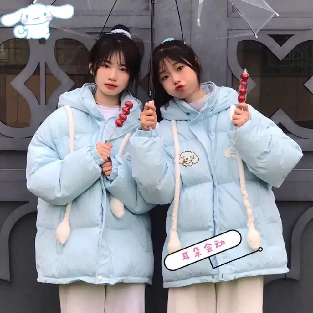 

Kawaii Cinnamoroll Down Jacket Ears Can Move Sanrio Cartoon Anime Winter Student Thickened Women Hooded Cotton Coat Loose Coat