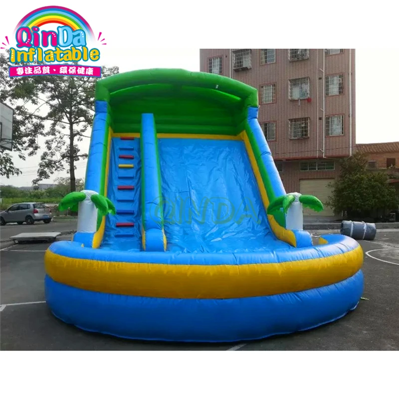 Amusement Park Equipment Inflatable Water Slide With Big Swimming Pool For Kids