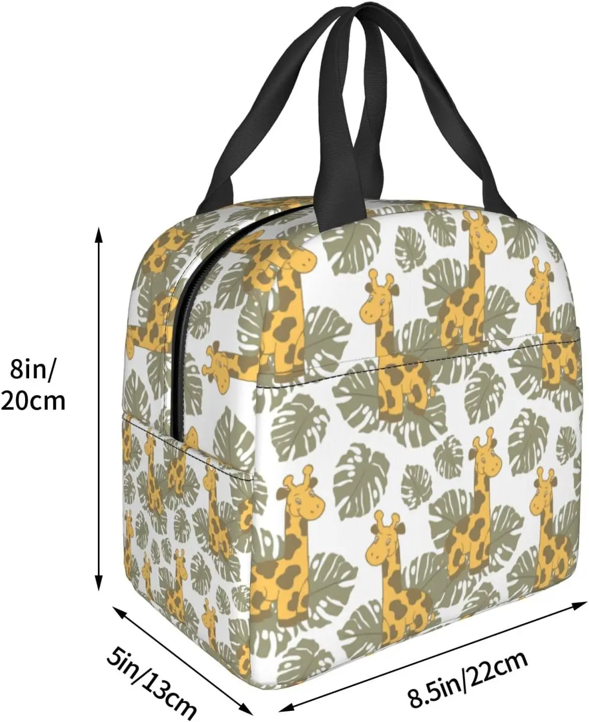 Baby Giraffes And Tropical Leaves Lunch Bag Small Insulated Lunch Box with Front Pocket Aesthetic Lunch Bags for Girls Boys Free