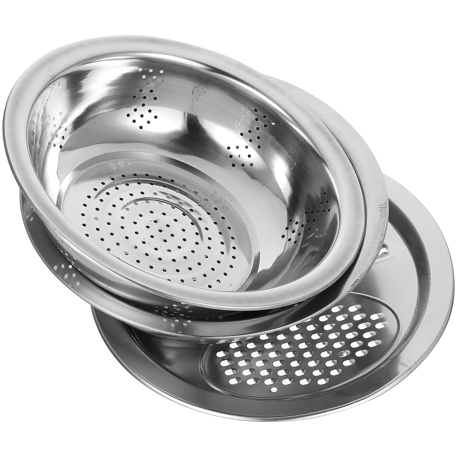 

3 Pcs Stainless Steel Slicer Basin Set 26cm Metal Fruit Washing Bowl Grater Vegetable Rice Strainer Kitchen Drain Filter