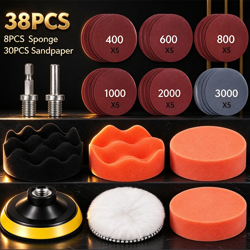 400-3000 Grit 3 Inch Sandpaper Disc Buffing Interface Pad Polishing Waxing Sponge for Car Headlight Restoration Detailing Kit