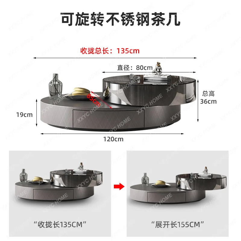 AA Light luxury round rotating stainless steel coffee table modern high-end art living room home high-end