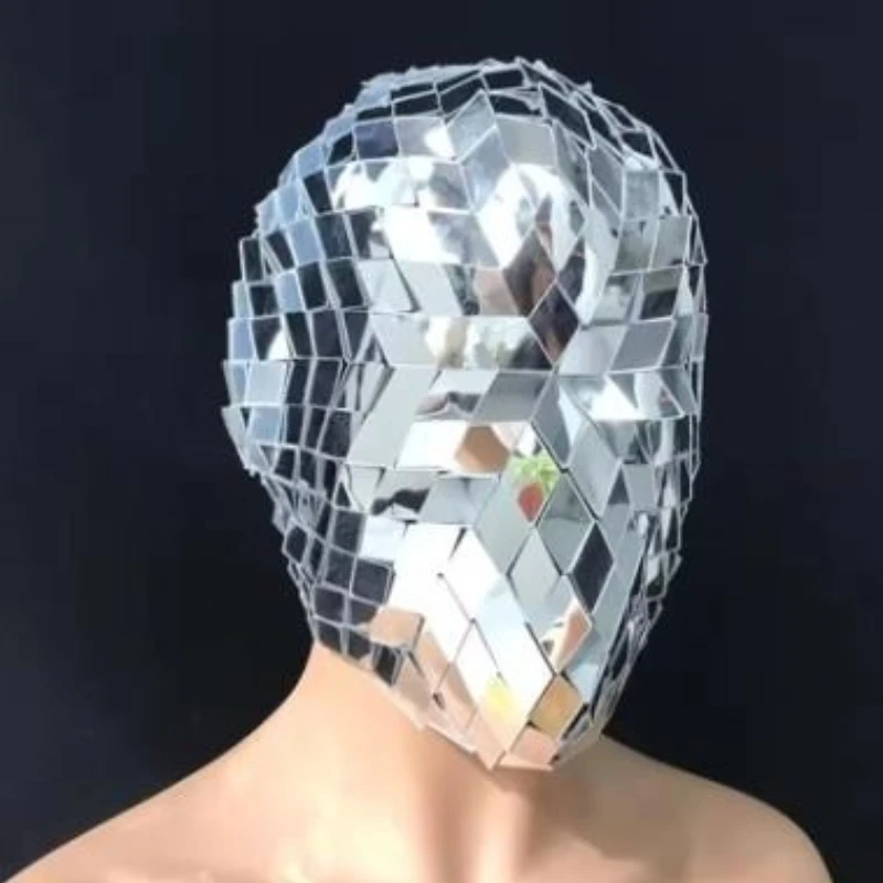 Sliver Mirror Rhombus Lens Hood Mask Mirrored Street Performance Headwear Silver Lens Helmet Art Styling Props Cosplay Hat