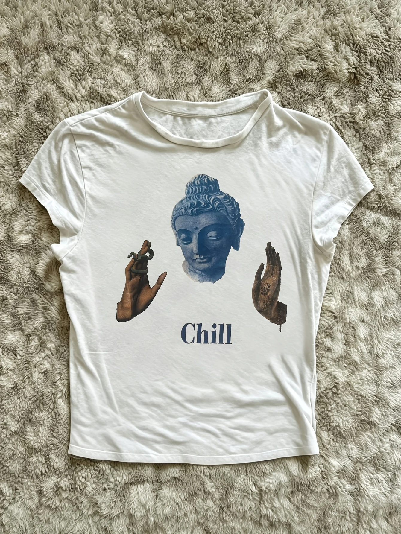 Women'S Statue Chill Print T-Shirt Short Sleeve Round Neck Casual Top