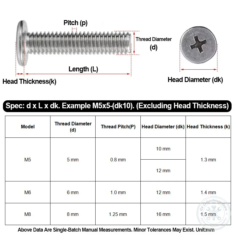 M5 M6 M8 Cross Phillips Wafer Flat Head Screw 304 A2 Stainless Steel Machine Screw For Computer Hard Disk Hardware Accessories