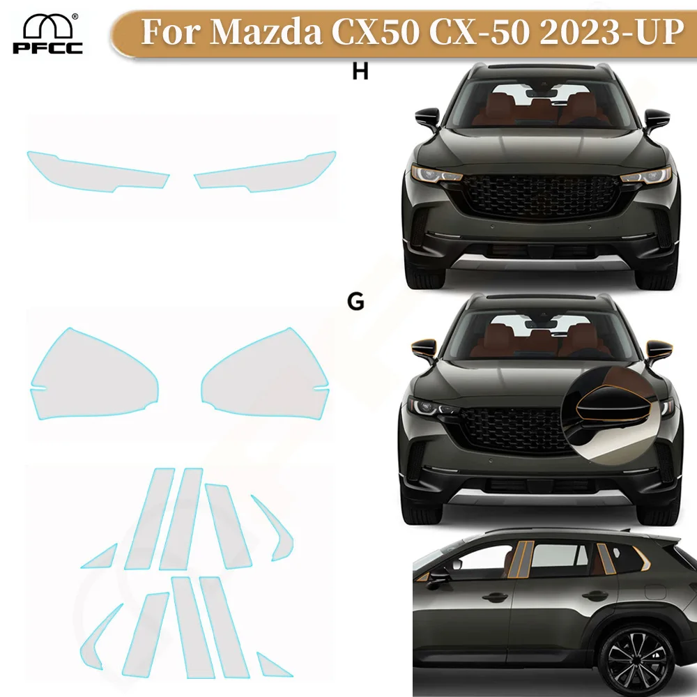 

For Mazda CX50 CX-50 2023-UP Pre-cut Paint Protection Film Car Headlight Rearview B C Pillars Clear TPU PPF Anti Scratch Sticker