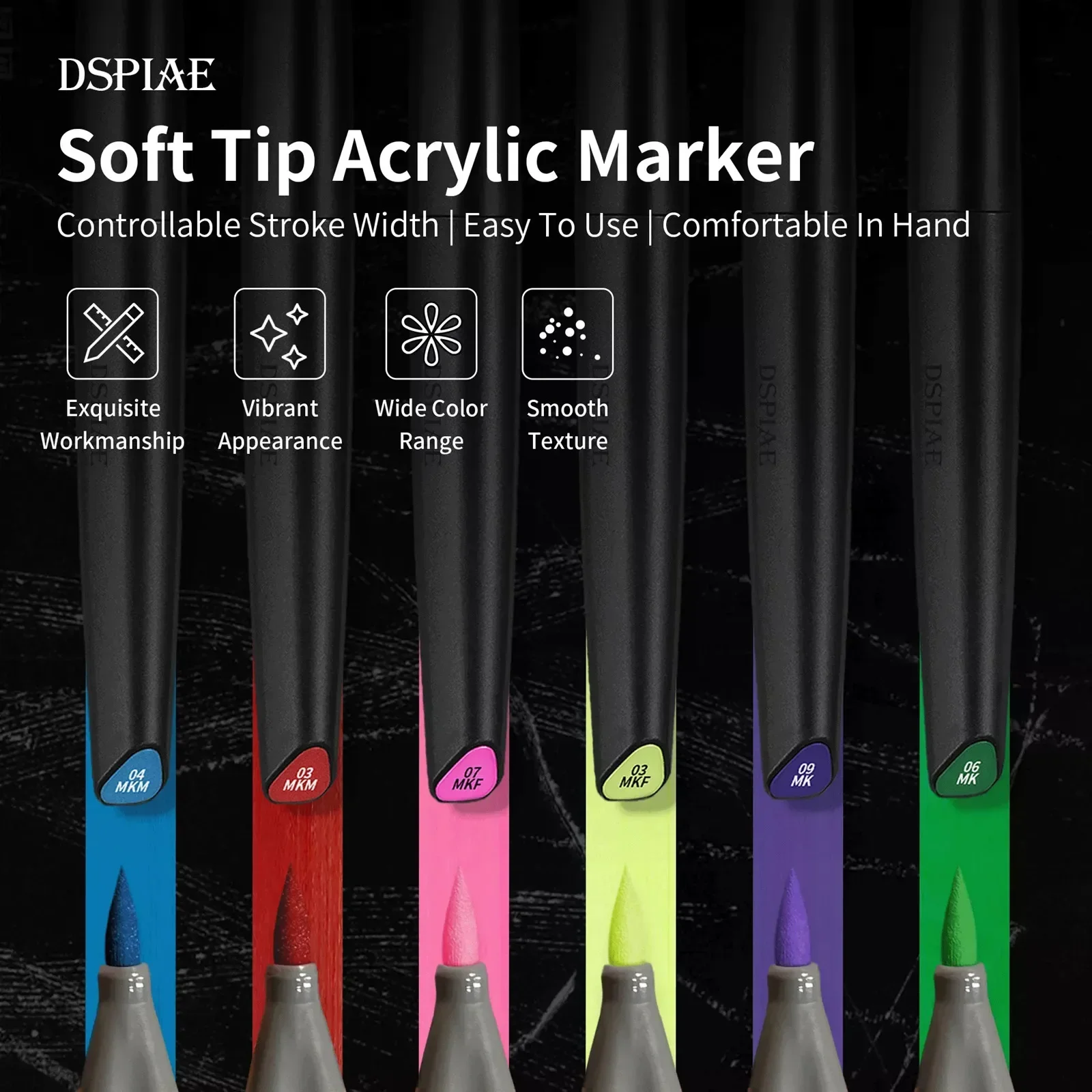 DSPIAE  Colors Brush Pen Environment-friendly Water-based Soft Head Marker Base To Base Color Metal Color Marker