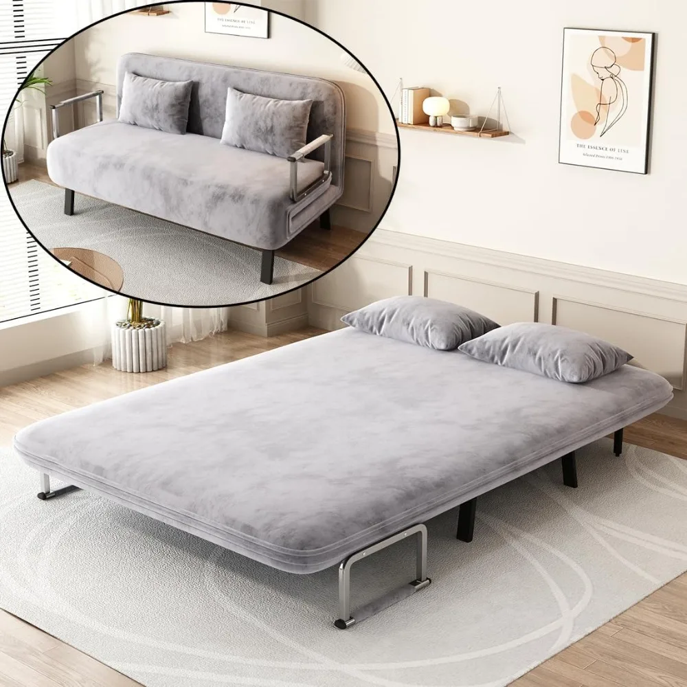 

Convertible Queen Sleeper Sofa, 55" Tri-Folding with 6 Adjustable Backrests, Comfy Velvet Loveseat, Modern Futon for Bedroom & L
