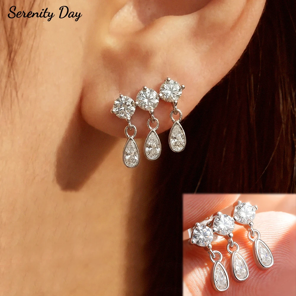 

Серьги-подвески Serenity с муассанитом грушевидной огранки для женщин, из стерлингового серебра S925, сверкающие, с кисточками, ювелирные изделия, подарок для девушки