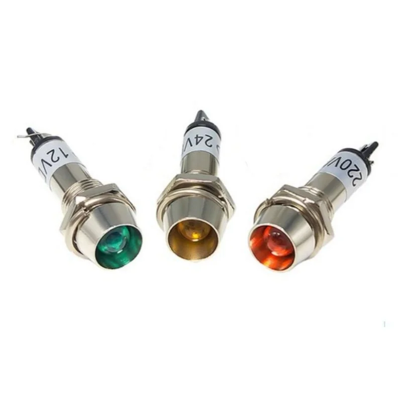 5pcs 8MM XD8-1 Mini Power Working Signal Light Metal Indicator Light Red Green Yellow 12V 24V 220V