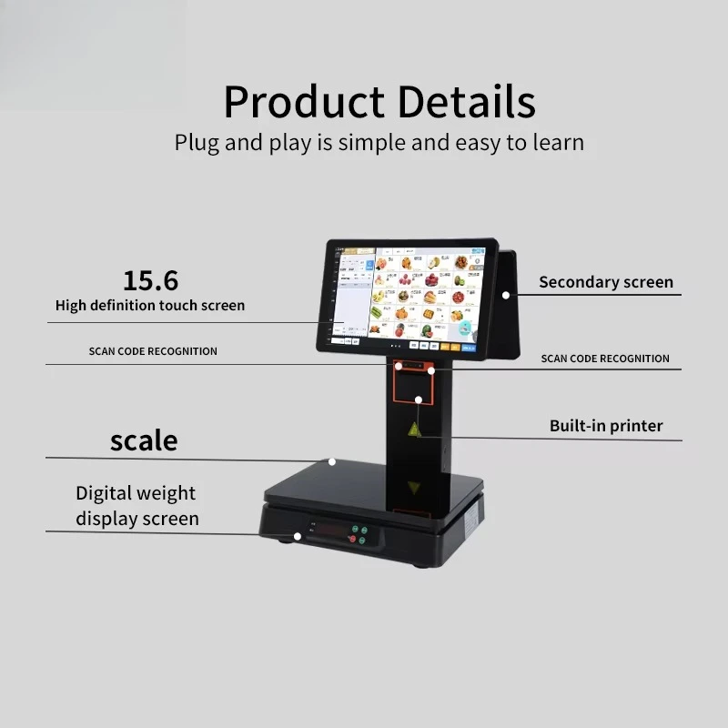 Digital Window Dual Screen Called 15.6 Cash Register POS System Touch Screen All Retail in Electronic Scale Grocery Store Market