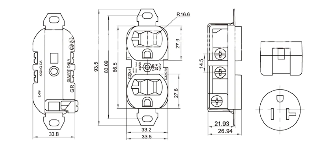 New American Double US NEMA 5-20R Generator Power outlet Anti-off 2way us industry power socket inline wire connector 120V 20A