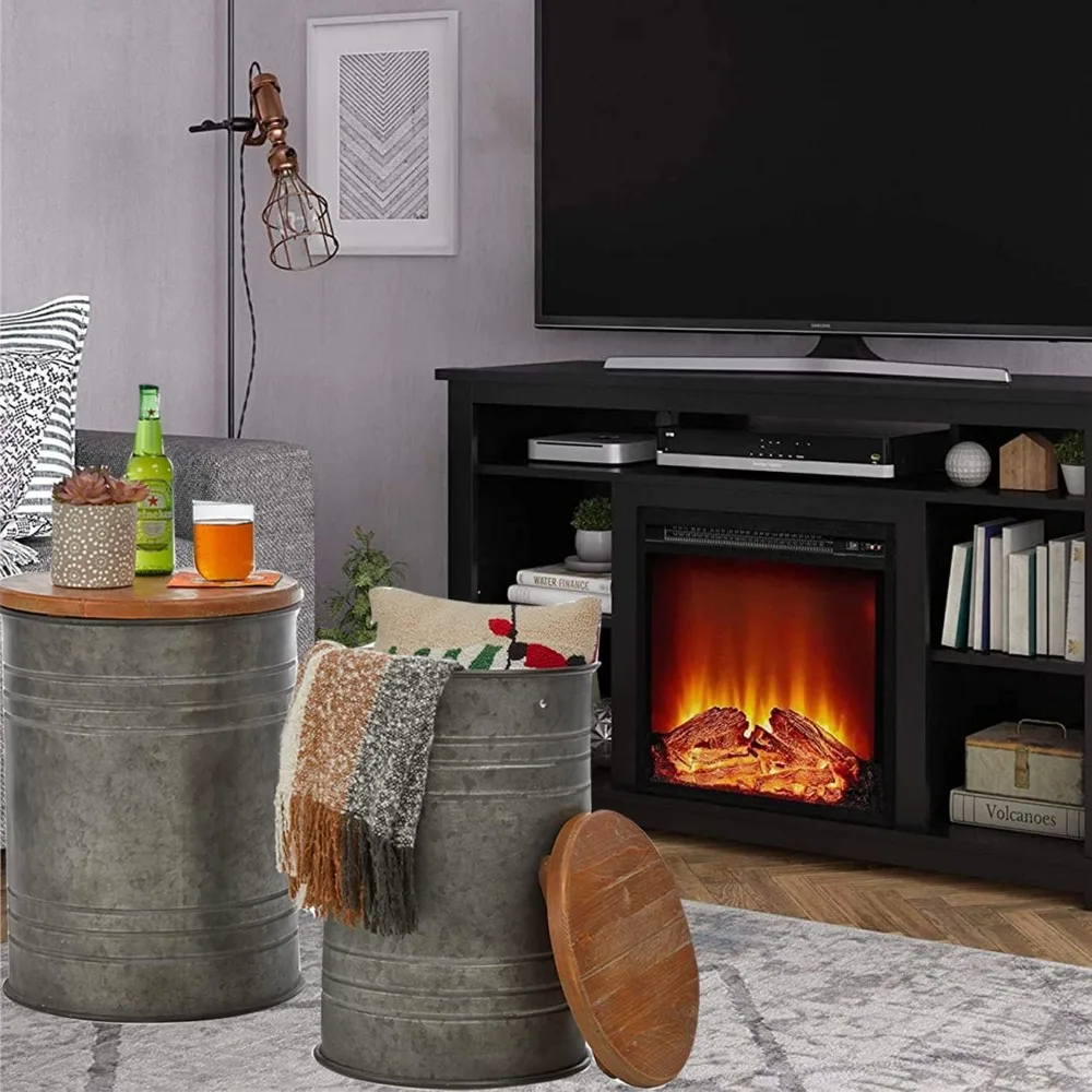 Farmhouse Style Metal Nesting Tables Set, Round Coffee Table Duo with Storage for Living Room