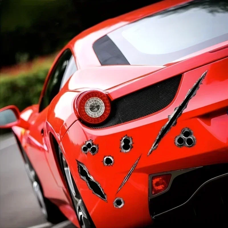 مجموعة واحدة من ملصقات بفتحة رصاصة وعلامة مخلب - فينيل مقاوم للماء واقعي لأجهزة الكمبيوتر المحمولة للمركبات - مثالية لتخصيص Elgy Battle Vibe