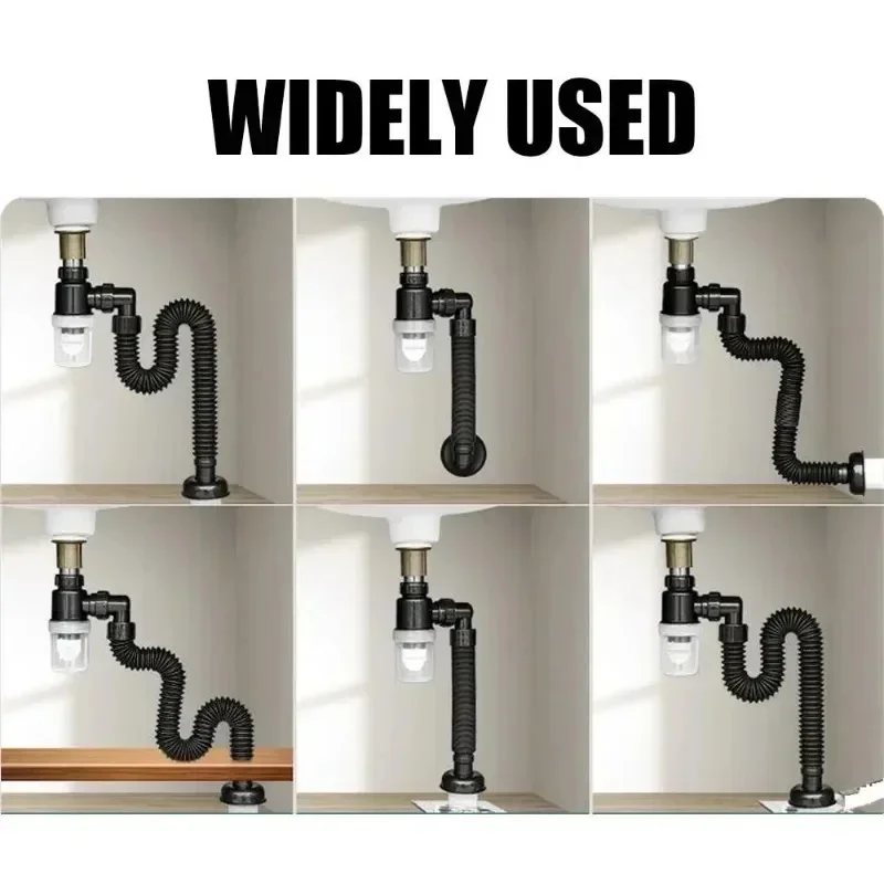 P-Trap Kitchen Sink Drain Retractable Deodorizing Filter Flexible Downspout Bathroom Sink Anti Clogging Kitchen Accessories