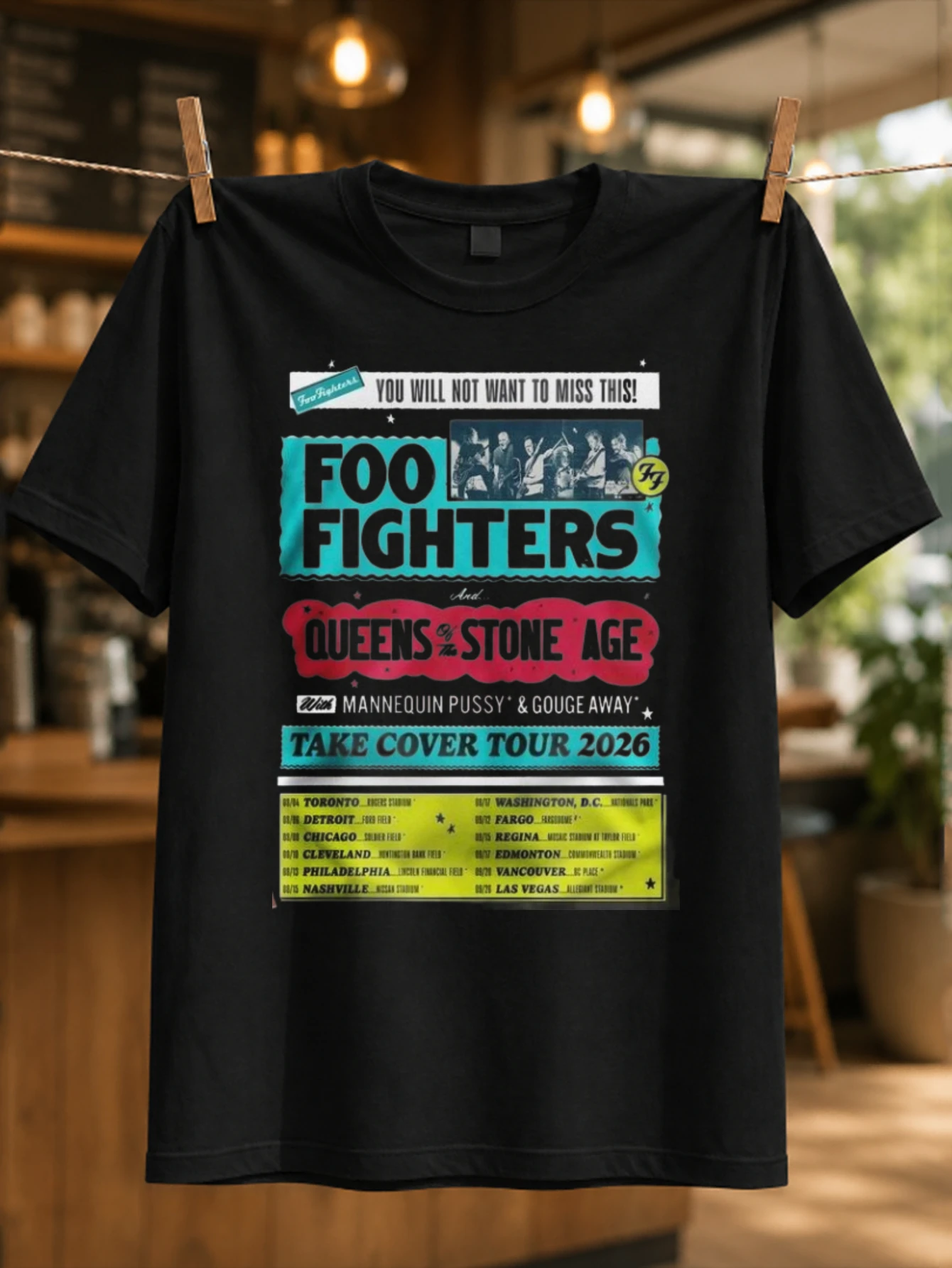 Foo Fighters grunge band photo montage with rough frames and faded color blocks classic alternative  Unisex All T-Shirt
