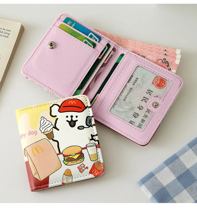 

New cartoon wallet Women Small Coin Purse Luxury Card Holder Multi-functional leather card bag two fold Buckle wallet