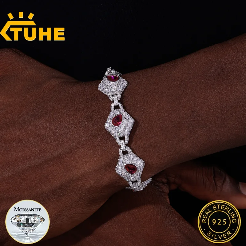 Fine 925 Sterling Silver Unique Link Bracelet For Man Full Iced Out Moissanite Jewelry Hip Hop Party Gifts GRA Certified