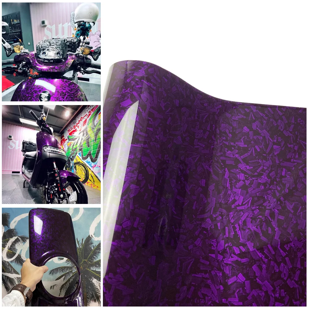 

High Gloss Purple Forged Carbon Fiber Vinyl Wrap Sticker Self-Adhesive Car Body Film Auto Wrapping Tuning Cover Accessories