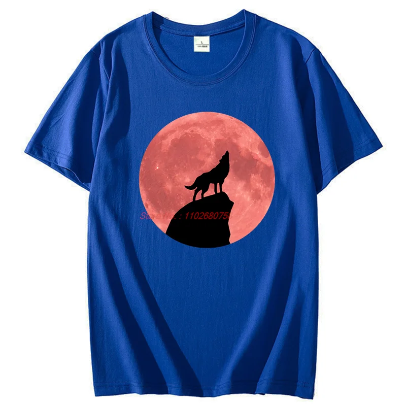 Wolf Howling At The Blood Moon Funny Shirts Graphic Tee Fashion For Man Tops & T-Shirt New Arrival Goods Cotton Printed T-Shirt