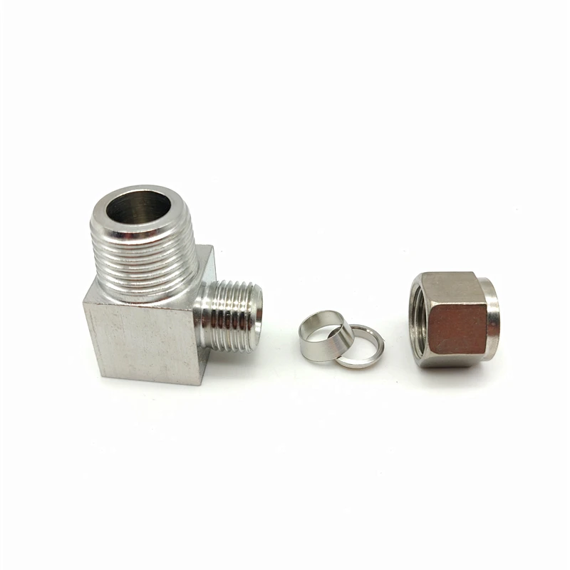 Stainless Steel Double Ferrule Elbow 6mm 8mm 10mm 12mm Tube to M6/M8/M10/M12/M14/M16 Male thread 90 Degree right angle fitting