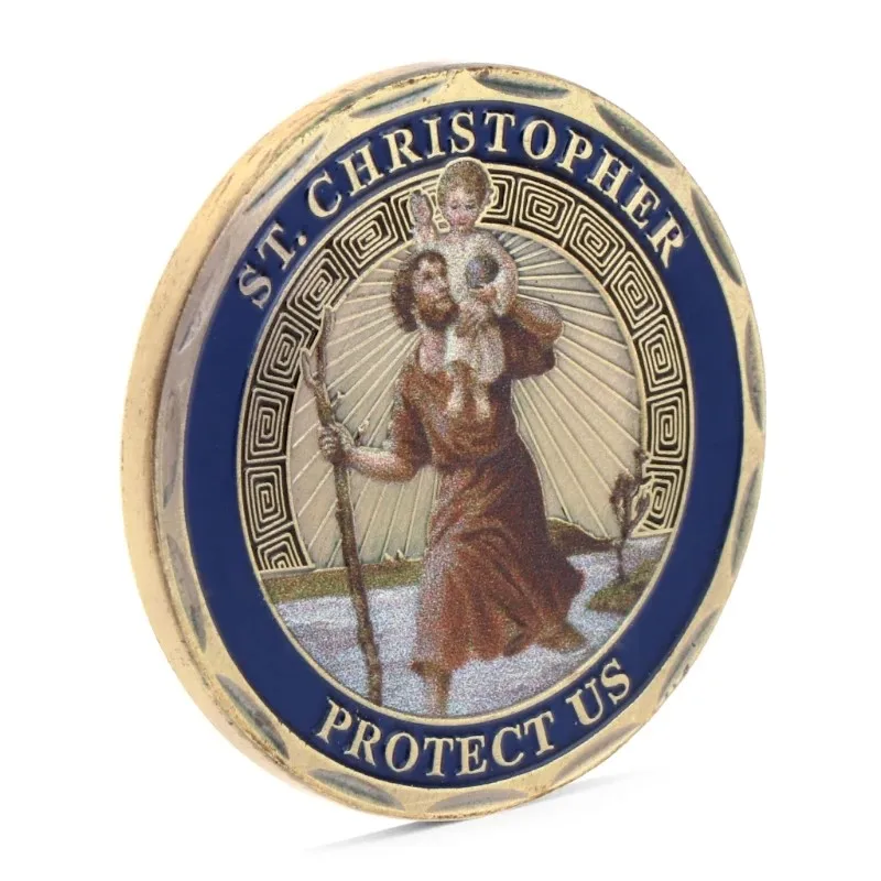Wholesale 50pcs St. Christopher Patron Saint of Traveler Protect Us Challenge Collection Commemorative Coin Prayer Coin