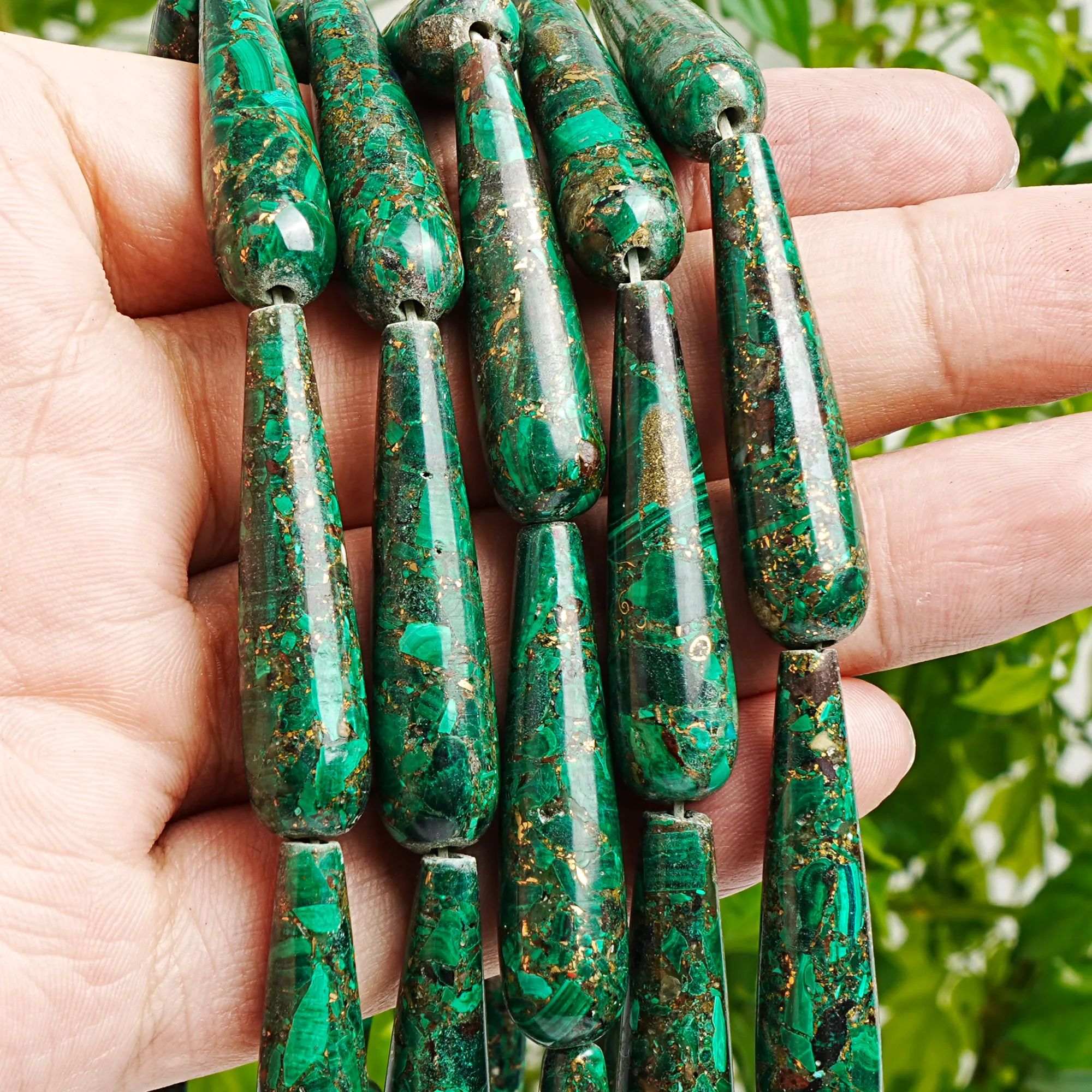 COPPER MALACHITE GEMSTONE BEADS 10X40MM DROPLET SMOOTH LOOSE BEADS FOR DIY NECKLACE BRACELET JEWELRY MAKING HANDMADE ACCESSORIES 3