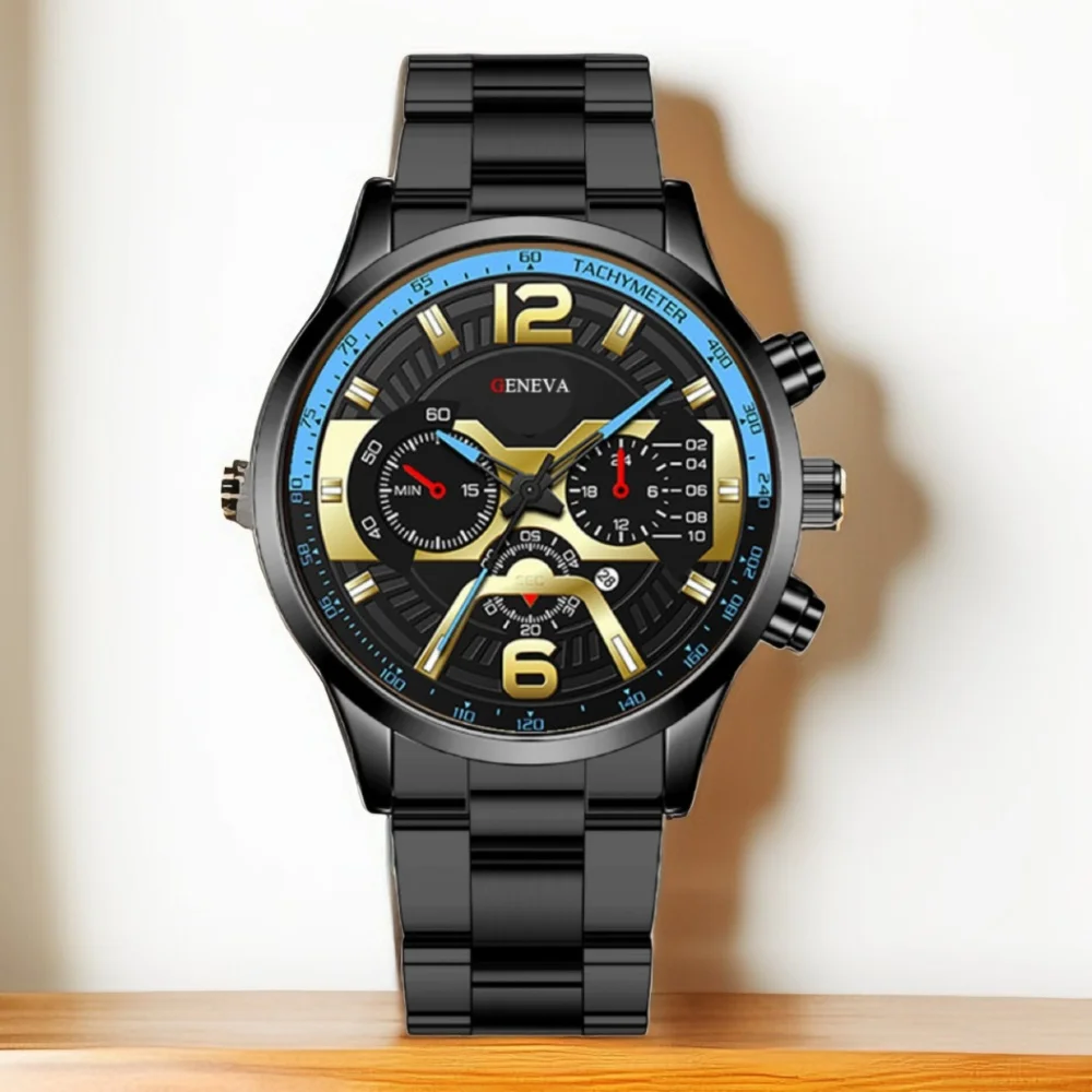 นาฬิกาควอตซ์สายเหล็กของผู้ชายลักษณะแฟชั่นระเบิดได้นาฬิกาข้อมือหน้าปัดใหญ่สำหรับกิจกรรมทางธุรกิจของขวัญที่สมบูรณ์แบบ