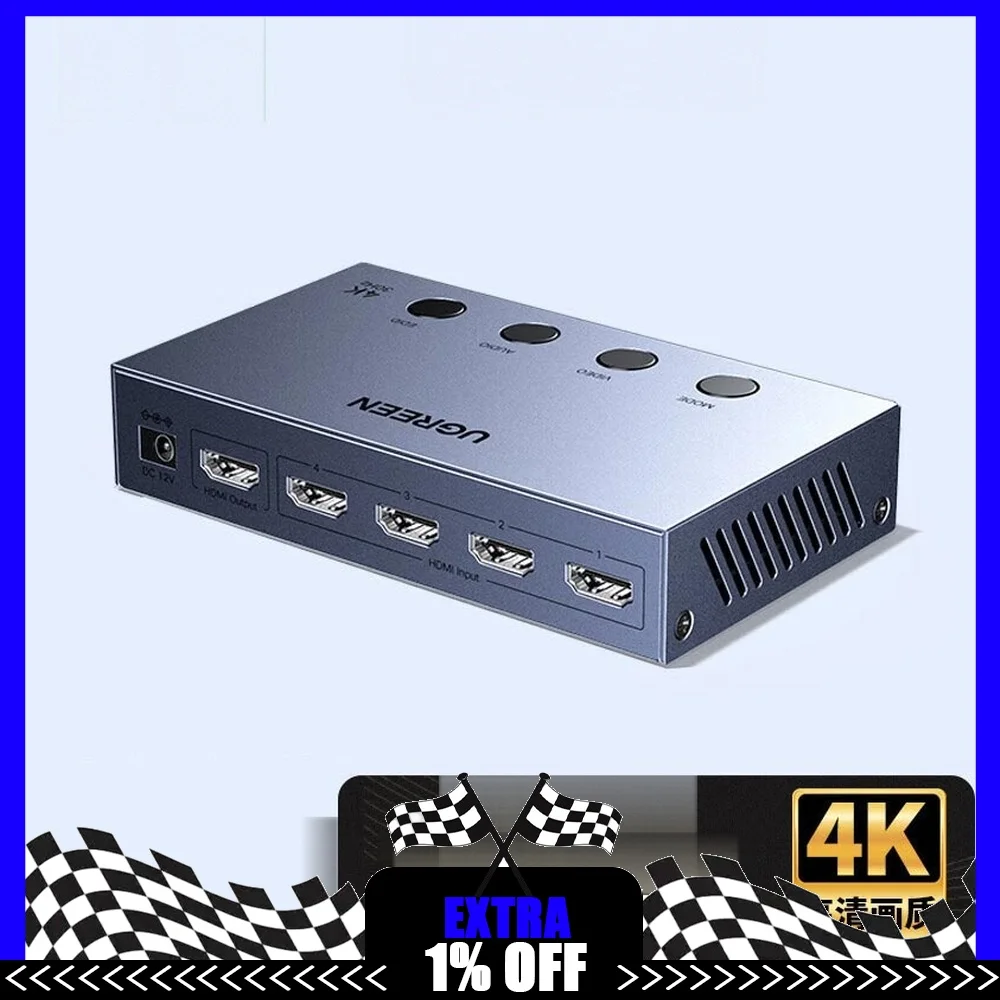 UGREEN 55498 HDMI Multiviewer 4 In 1 Out 4K30Hz 1080P60Hz with Remote Control for Gaming CCTV Monitor