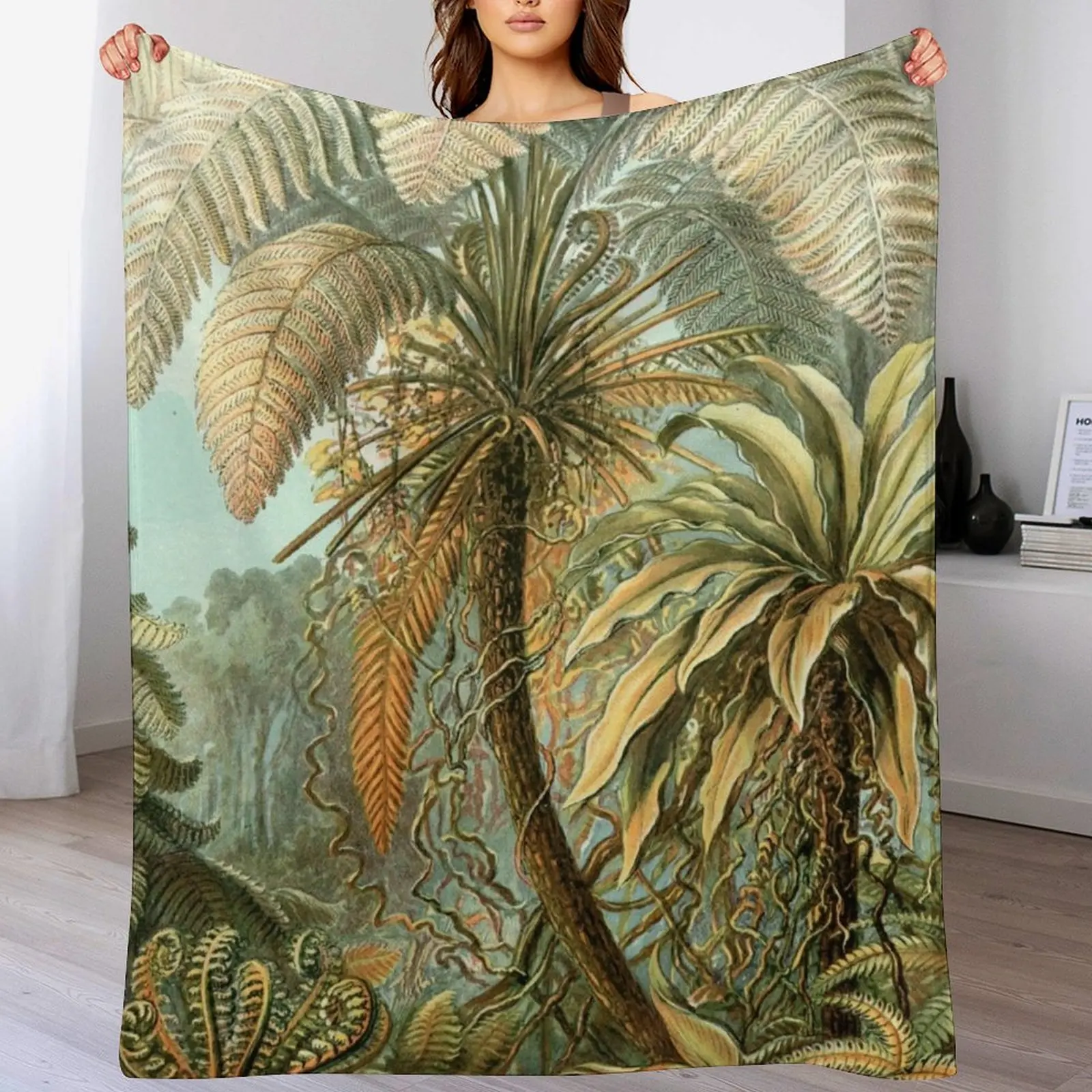 Vintage Tropical Palm Illustration Painting Artwork Throw Blanket Soft Solid Color Blanket for Couch Bed