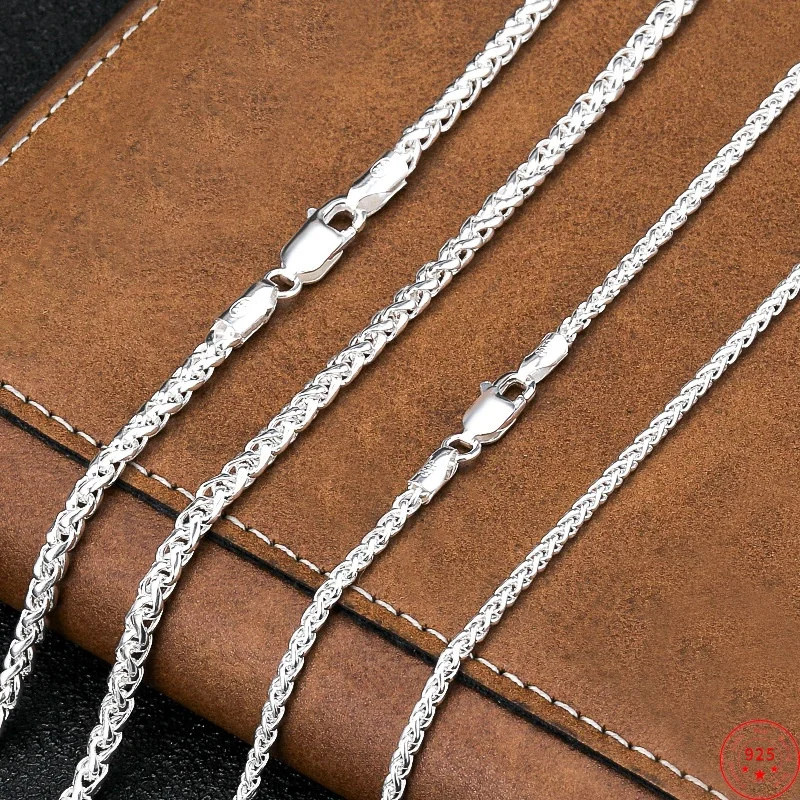 S925 Sterling Silver Charms Necklace for Women Men Bright Silver 2mm 3mm Weaven Rope-chain New Fashion Jewelry Wholesale