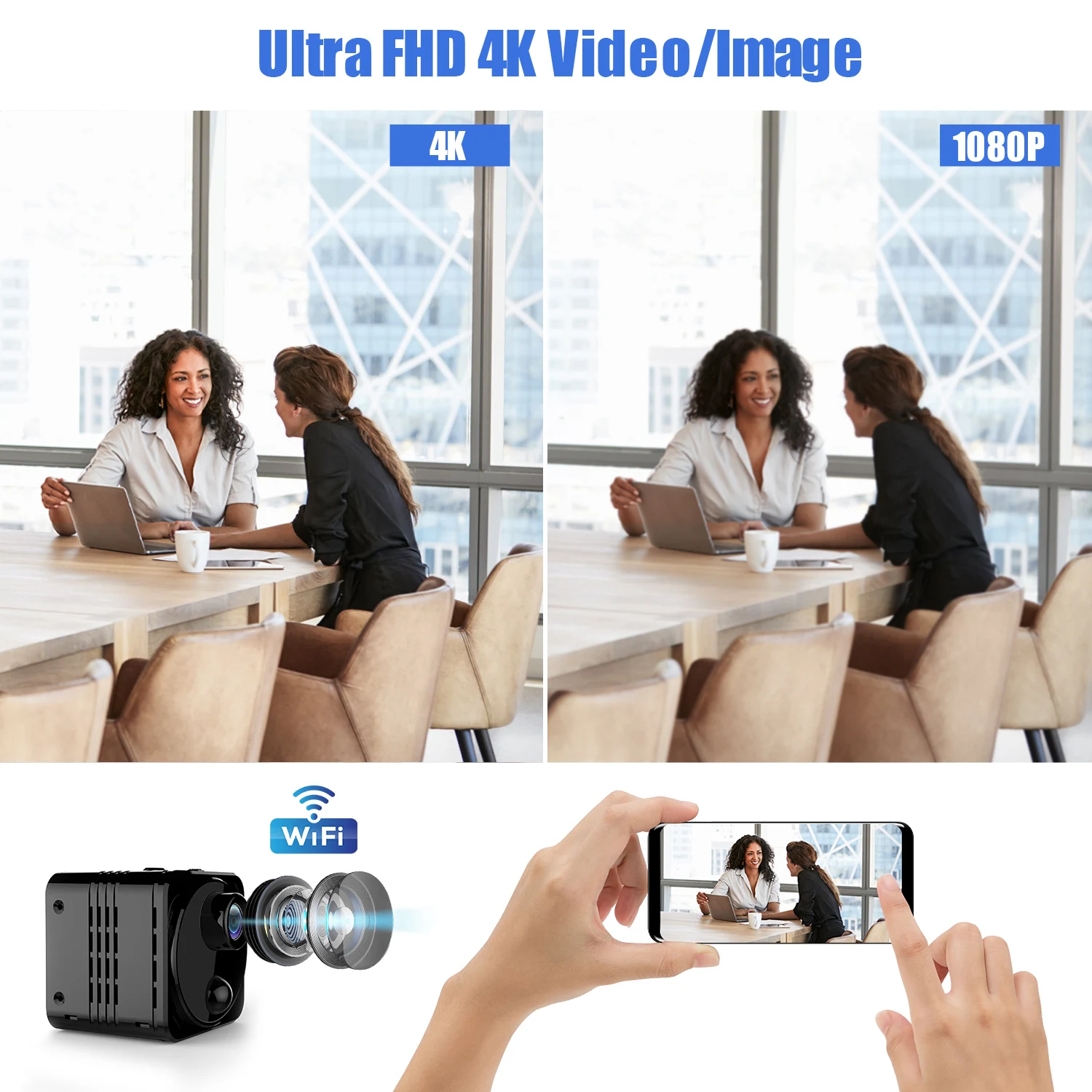 Low Power WiFi Mini Camera, Intelligent Human Motion Detection with Smart Alert Push Notifications