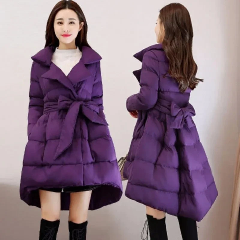 2025 New Winter Jacket Long Coat Women Parkas Warm Padded Cotton Jackets With Belt Female Clothing Belt Outerwear Clothes