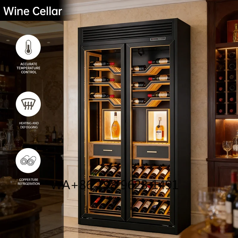 Stainless Steel Commercial Wine Cellar Dual Zone Intelligent Temperature Control Automatic Defrost Customizable Red Wine Fridge