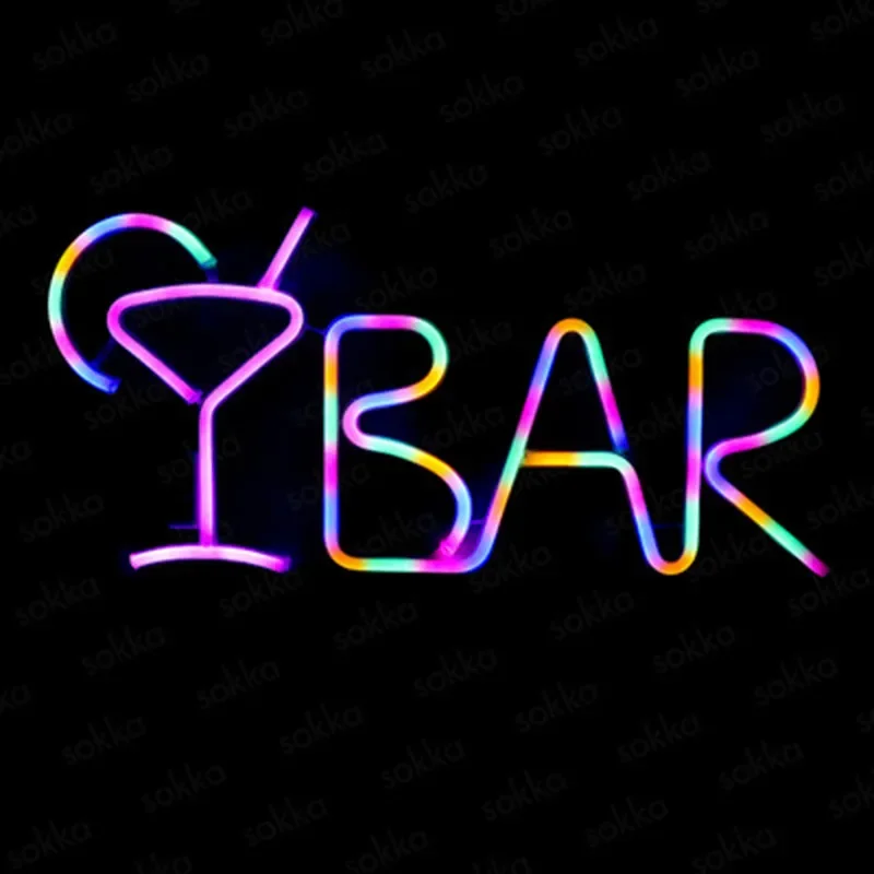 BAR Neon Sign Light LED Juice Letter Neon Lamp Tube With Remote Contral For Bar KTV Snack Shop Christmas Wall Decor 57x26cm