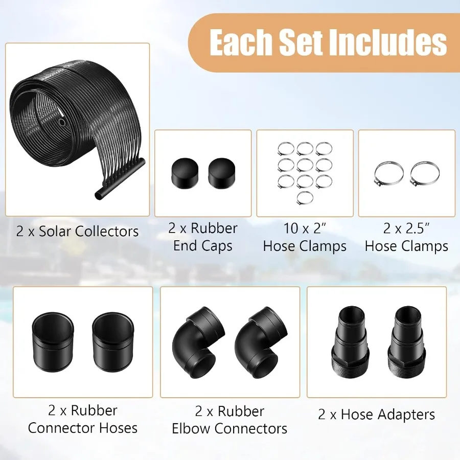 Chauffe-piscine solaire 2,5 pieds x 10 pieds pour piscines hors sol et creusées, chauffe-piscine résistant aux intempéries, système de chauffage à panneau solaire noir