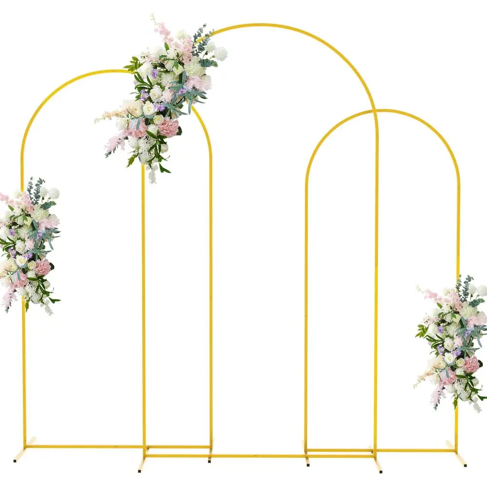 

Metal Arch Backdrop Stand Set o 3 (7.2T, 6.6T, 6T) Gold Arched e or Wedding Ceremony Parties Birthday Baby Shower Garden Balloon