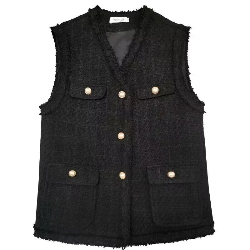 

Trendy Women's Spring Autumn Vest Loose Fitting Glossy Silk Tartan Tweed Korean Style Casual Top​